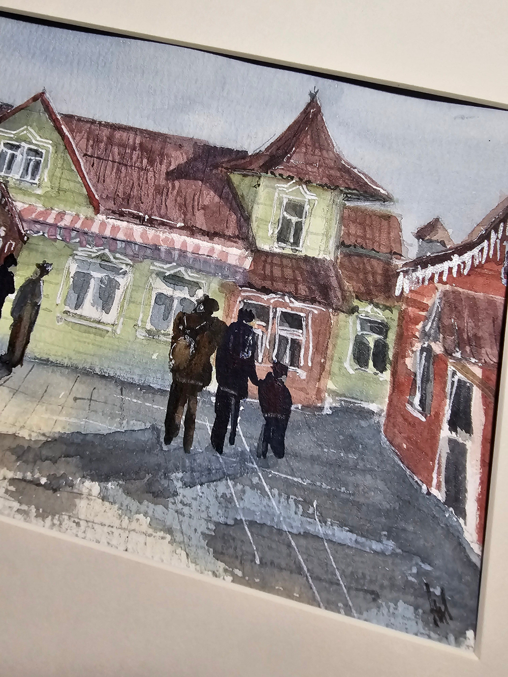 Картина авторская акварельная в паспарту 21х30 см на стену для интерьера "Купчий двор. Звенигород"