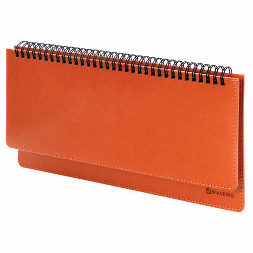 Планинг настольный недатированный (305x140 мм) BRAUBERG "Rainbow", кожзам, 60 л., оранжевый, 111701