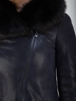 Дубленка женская натуральная длинная с капюшоном Турция