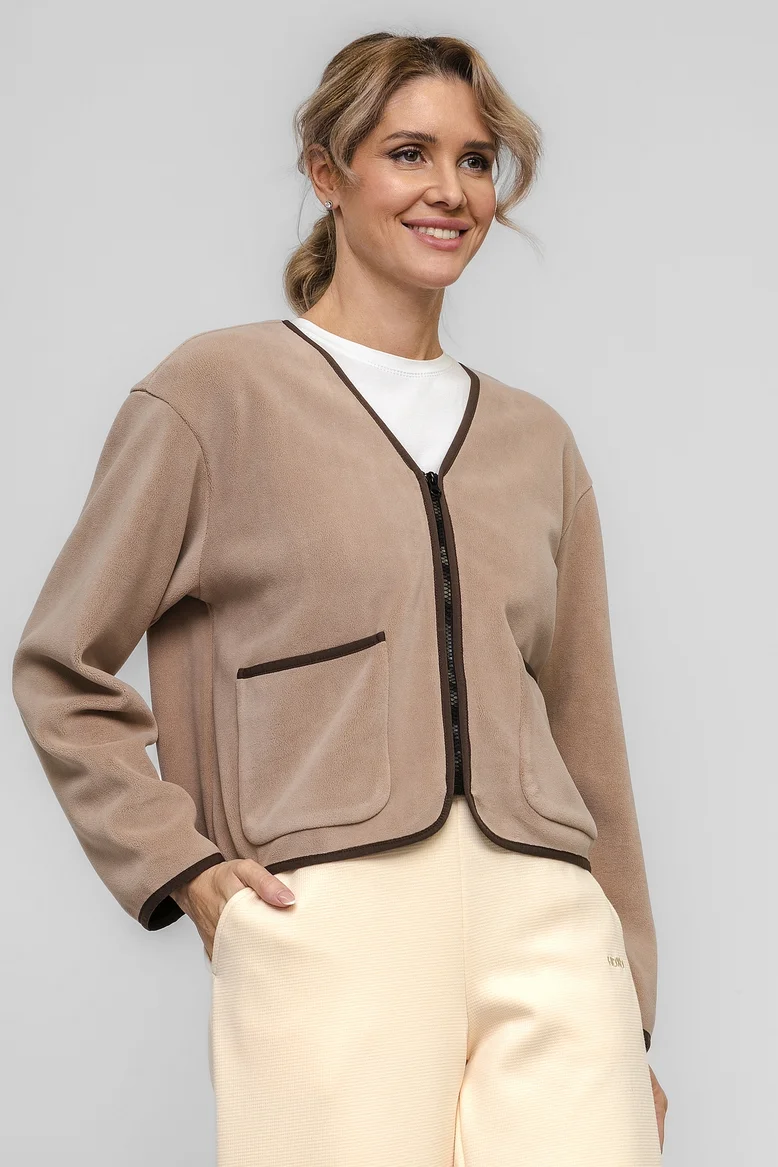 Куртка укороченная, из джерси, женская