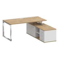 Shift Стол руководителя с опорной греденцией, правый SK.SRG-180 (R) Тиквуд Светлый/Белый Бриллиант 1