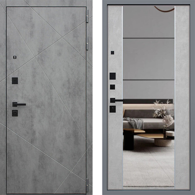 Входная дверь Бетон Светлый с Зеркалом - 1096