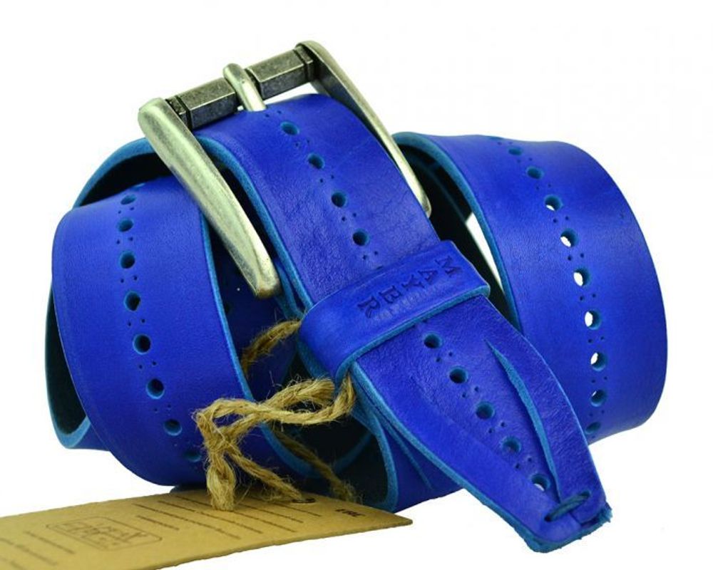 Мужской качественный брутальный джинсовый ярко-синий ремень 40 мм из натуральной итальянской кожи 40Mayer-156