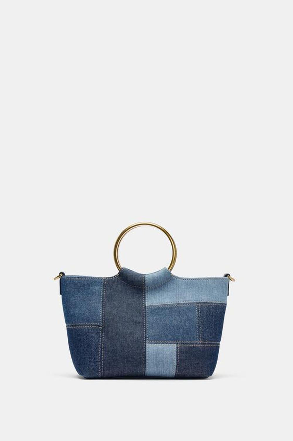 ZARA МИНИ-СУМКА-МЕШОК С ПЭЧВОРКОМ, СИНИЙ