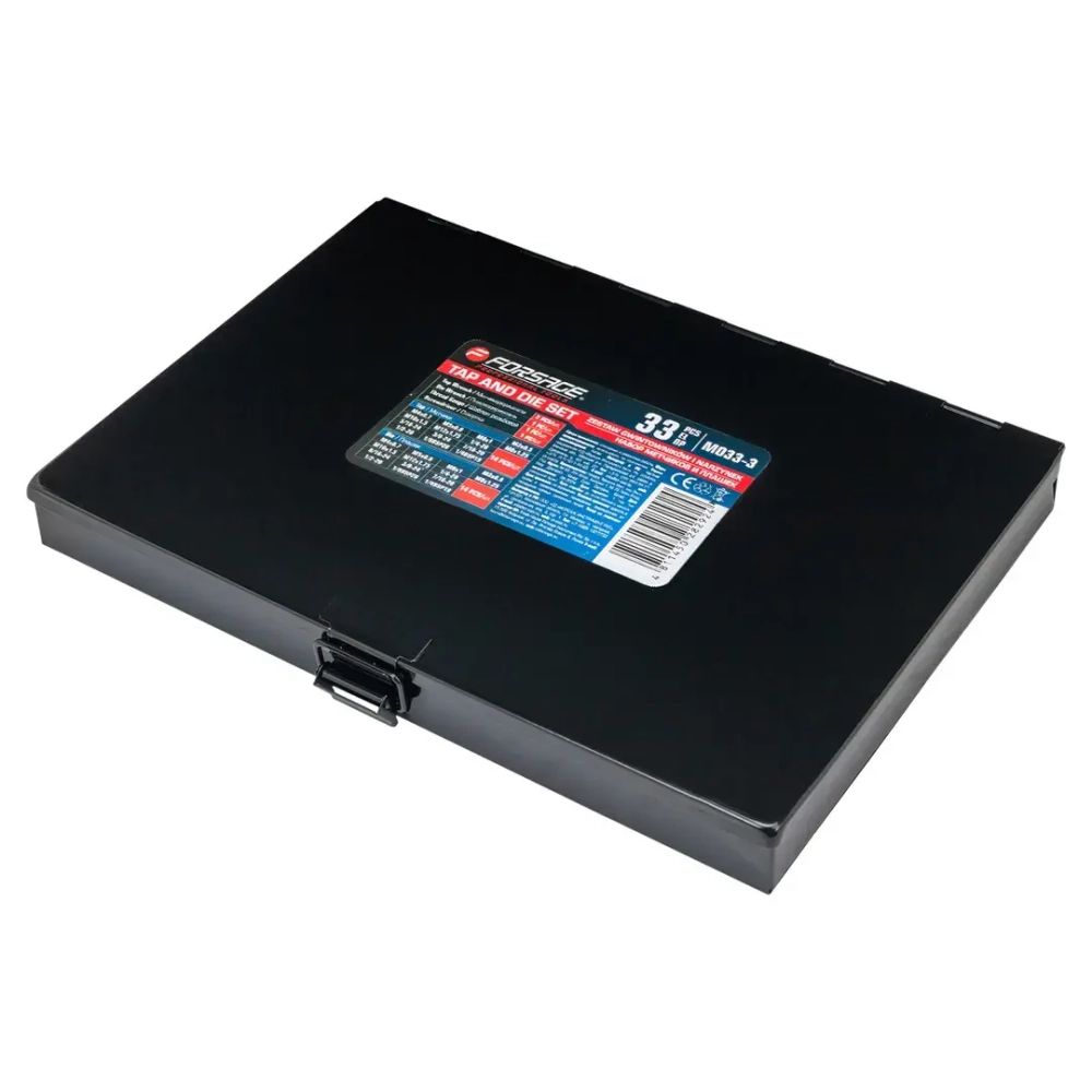 Набор метчиков и плашек 33пр.(метрич+дюйм)(М3х0.5,М4х0.7,М5х0.8,М6х1.0,М8х1.25,М10х1.5,М12х1.75,1/4,5/16,3/8,7/16,1/2,1/8-28,1/4-19),в метал.кейсе Forsage F-M033-3