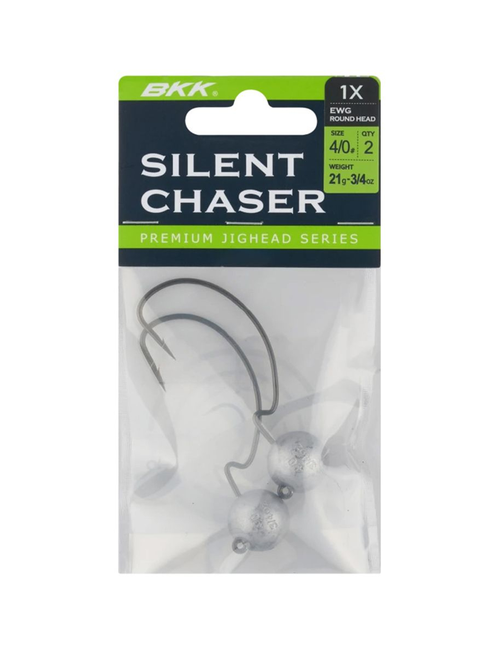Джиг-головка для рыбалки BKK на офсетном крючке Silent Chaser - 1X - EWG Round Head, размер крючка 4/0, вес 21г, 2 шт.