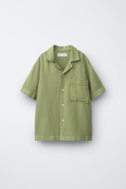 ZARA СВОБОДНАЯ РУБАШКА ИЗ СМЕСОВОГО ЛЬНА, ОЛИВКОВЫЙ