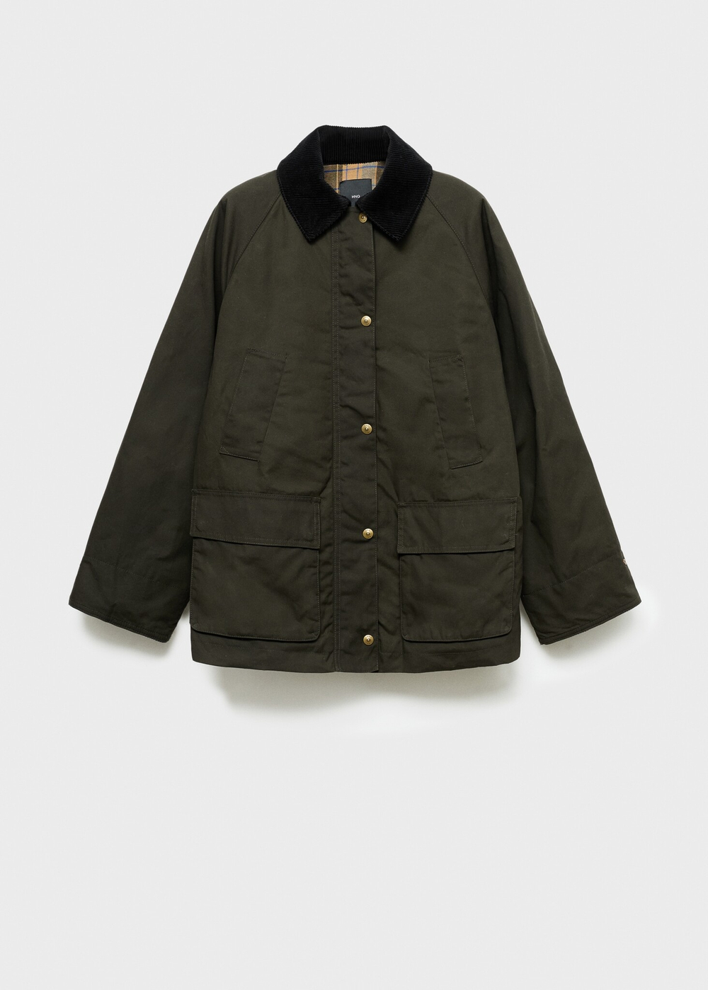 MANGO Хлопковая парка с бархатным воротником, хаки