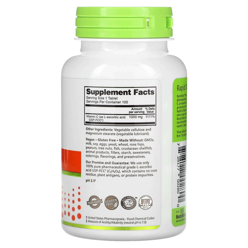 NutriBiotic, Immunity, витамин C, 1000 мг, 100 веганских таблеток