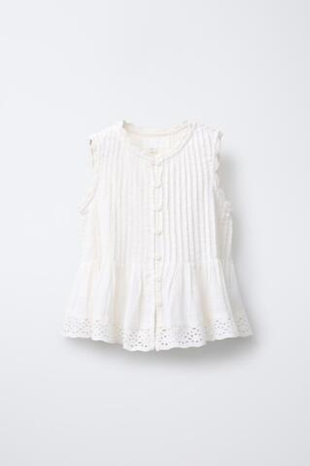 ZARA РУБАШКА С ВЫШИВКОЙ И СБОРКАМИ, ЖЕЛТОВАТО-БЕЛЫЙ