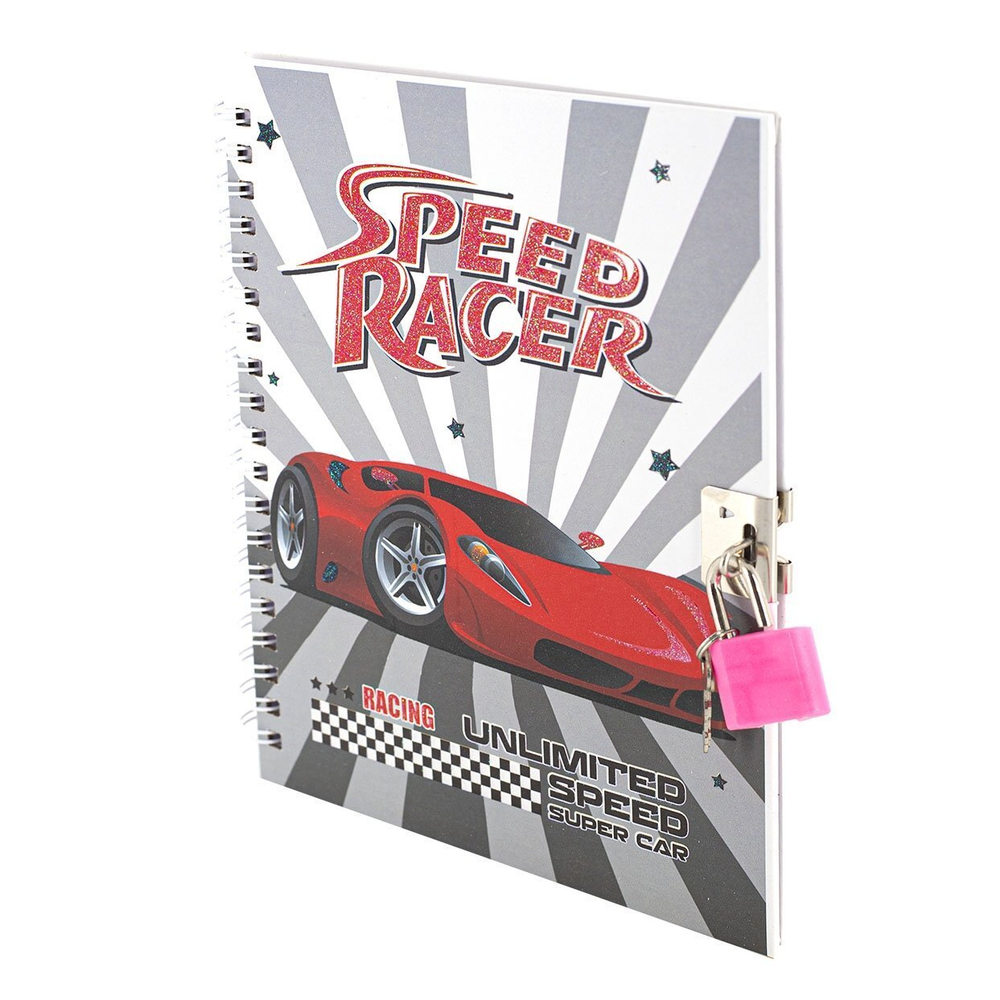 Блокнот в футляре, 18 см * 22 см, гребень, Alingar, глиттер, ручка, замочек, линия, 45 л., "Авто", красная