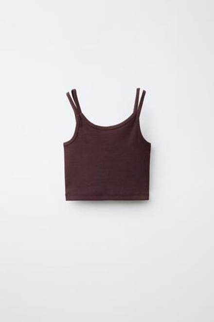 ZARA КОМПЛЕКТ В РУБЧИК ИЗ ТОПА И ПРЯМЫХ БРЮК, КОРИЧНЕВЫЙ