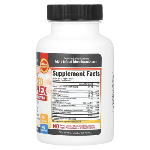 BioSchwartz, улучшенный комплекс витаминов группы B, 60 растительных капсул