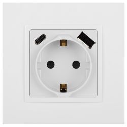 Розетка ЭРА Elegance 14-4108-01 2P+E 16A-250В со шторками с USB type-A+C 5В-3А белый