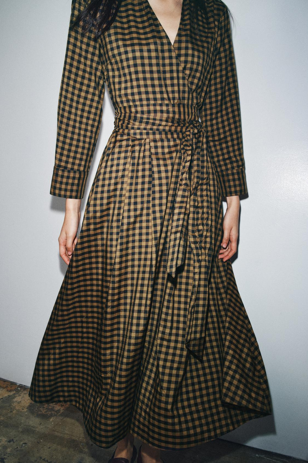 ZARA ПЛАТЬЕ-РУБАШКА В КЛЕТКУ — ZW COLLECTION, КАРАМЕЛЬНЫЙ