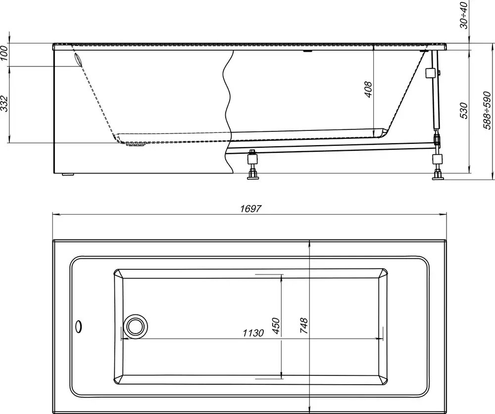 Акриловая ванна Aquanet Grace 170x75 (с каркасом)