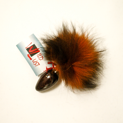 Анальная пробка с оранжево-черным заячьим хвостом - 8 см. (Цвет: оранжевый с черным)