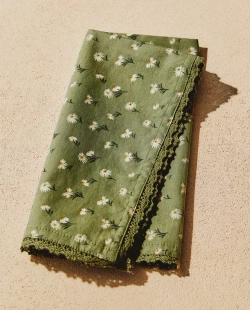 ZARA HOME САЛФЕТКИ ИЗ ХЛОПКА С ПРИНТОМ «РОМАШКИ» (НАБОР ИЗ 2 ШТ.), ЗЕЛЕНЫЙ