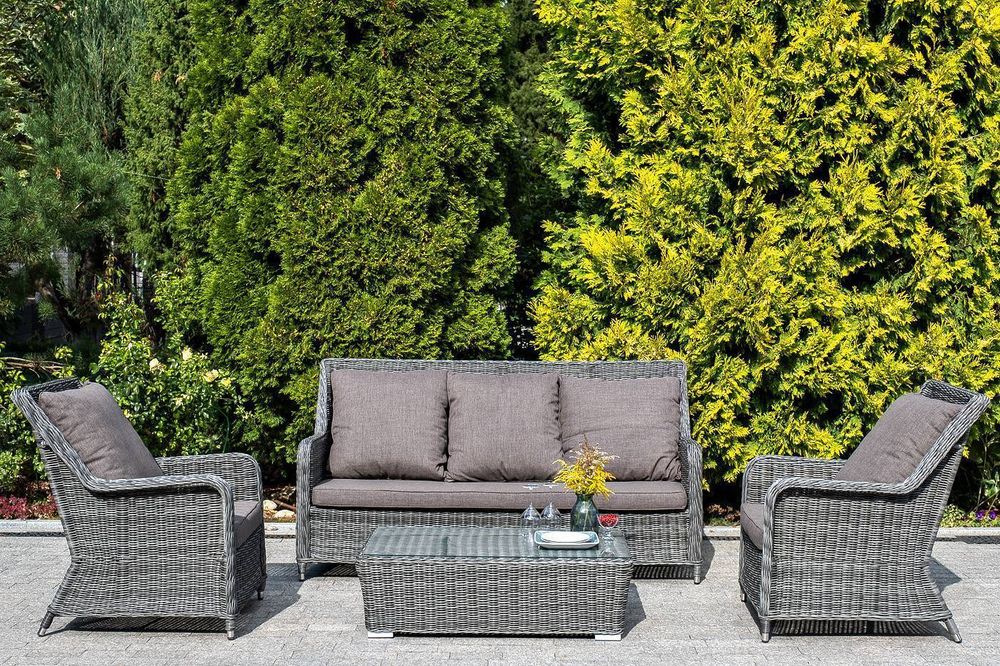 "Гляссе" диван трехместный из искусственного ротанга, цвет графит