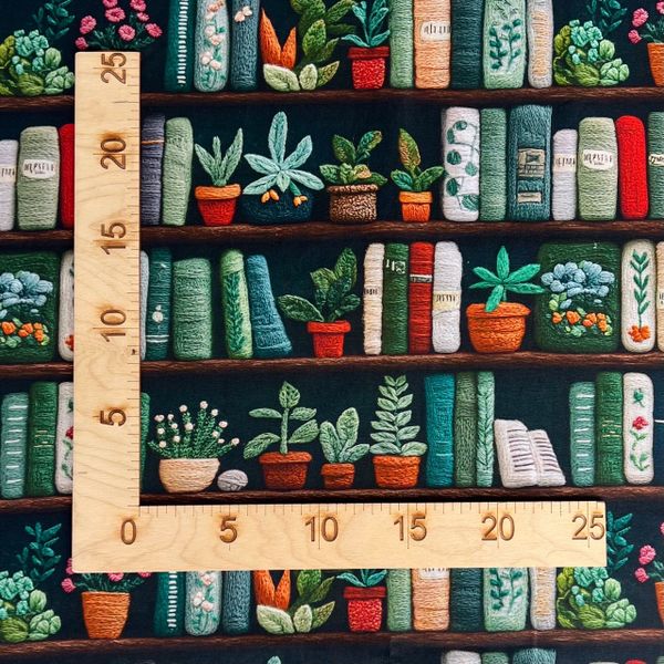 ВЯЗАНЫЕ ПОЛКИ, ЦВЕТЫ И КНИГИ, отрез 50 см, 100% хлопок, есть дефект в описании 3