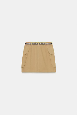 ZARA МИНИ-ЮБКА КАРГО С РЕМНЕМ, МЯГКИЙ КАШТАНОВЫЙ