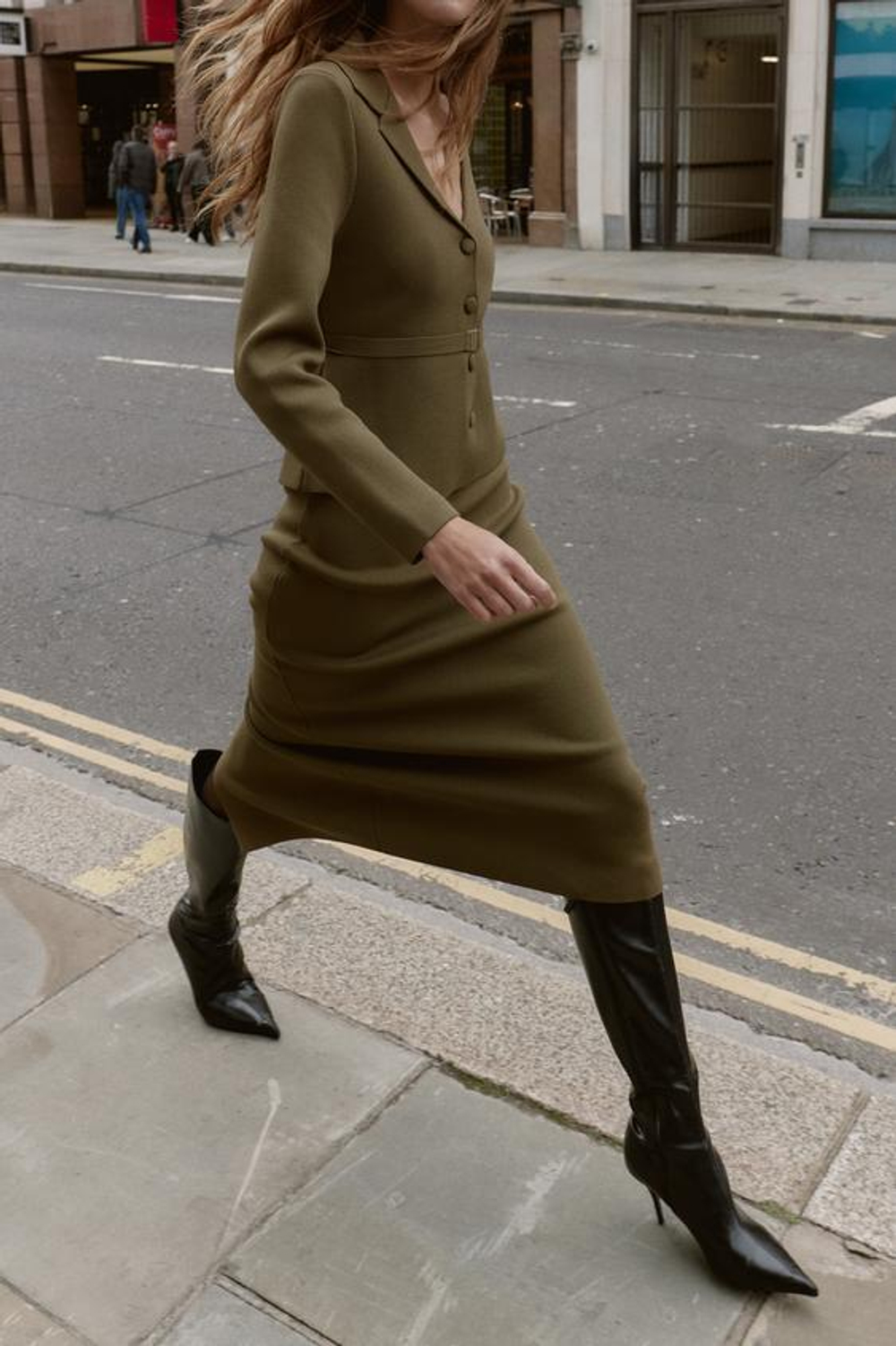 ZARA ТРИКОТАЖНАЯ ЮБКА-МИДИ, ХАКИ