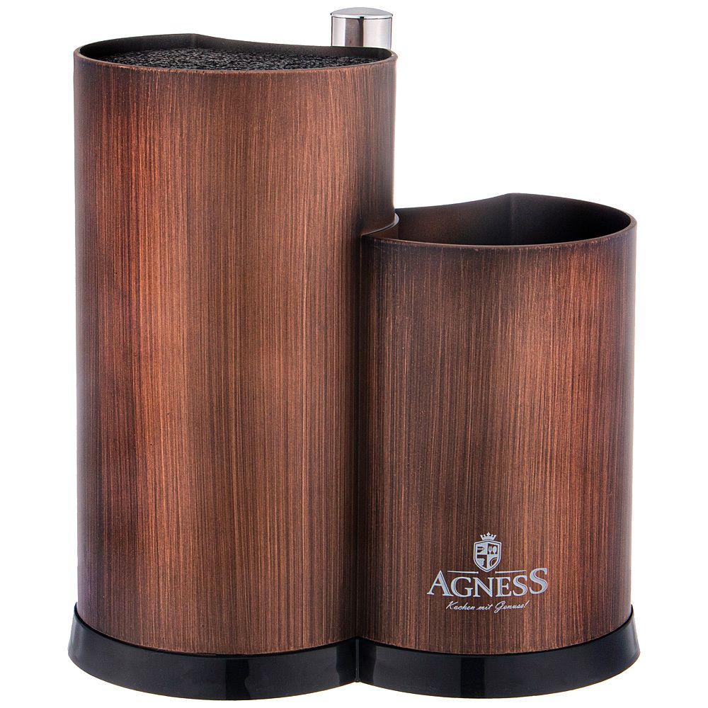 ПОДСТАВКА ДЛЯ НОЖЕЙ AGNESS УНИВЕРСАЛЬНАЯ C ДЕРЖАТЕЛЕМ ДЛЯ ПОЛОТЕНЕЦ, ВЫСОТА: 25*22*16СМ