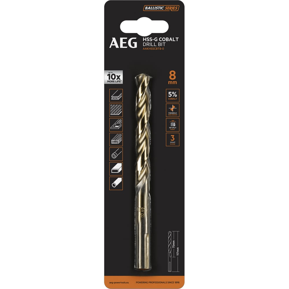 Сверло по металлу HSS-Co (8х75х117 мм) AEG AAKHSSCBT8-0 4932479337