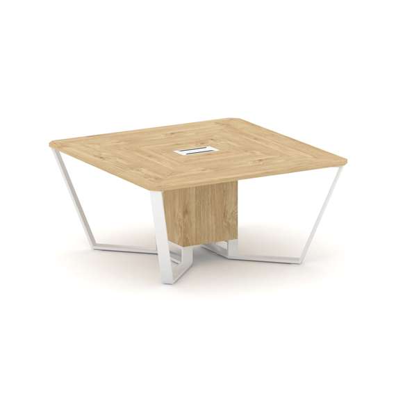 Steel Meet Стол переговорный квадратный KDK-PR.B.SP-08 Тиквуд Светлый/Металл Белый 1600*1600*750