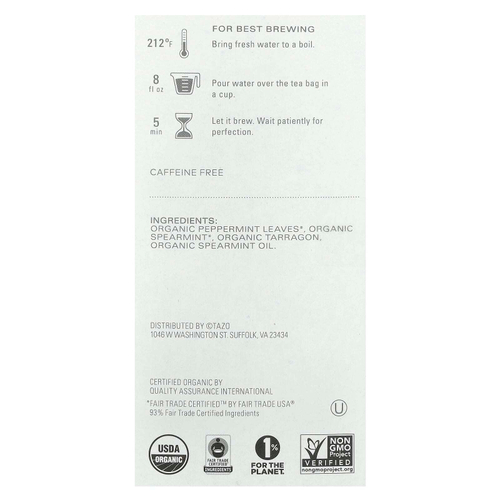 TAZO, Regenerative, травяной чай, органическая освежающая мята, без кофеина, 16 чайных пакетиков, 19 г (0,67 унции)