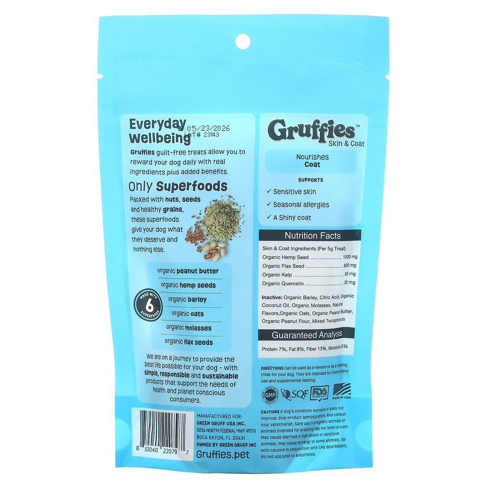 Green Gruff, Gruffies, Skin & Coat, лакомства для собак с арахисовым маслом, 170 г (6 унций)