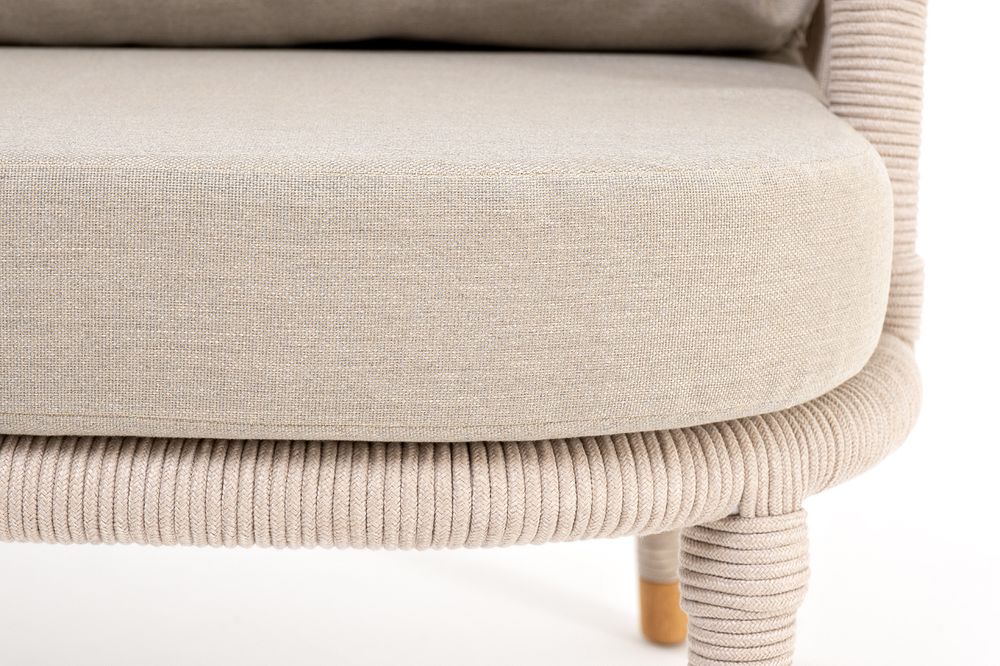 "Верона" кресло плетеное из роупа, каркас алюминий белый муар, роуп бежевый круглый, ткань бежевая 15052