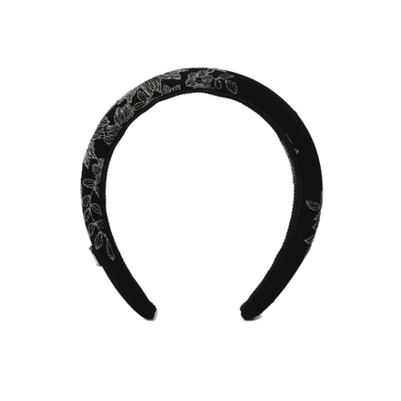 Ободок из черного шелка с серебристой вышивкой