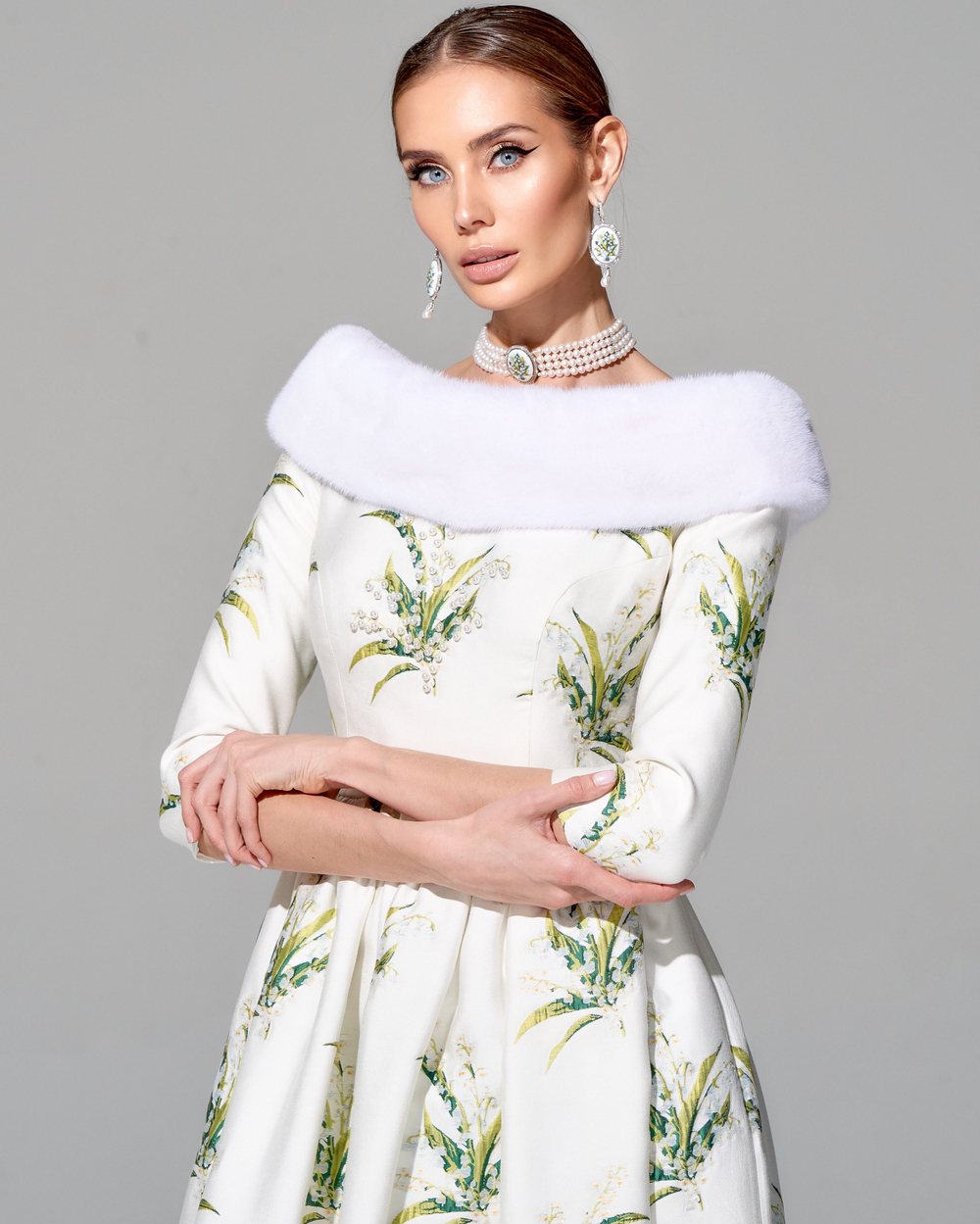 Платье "Весна в Париже" с меховой отделкой