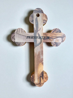 Крест распятие Иерусалимский из оливы с перламутром