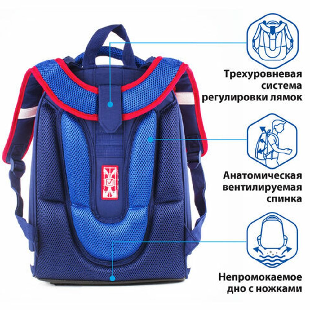 Ранец BRAUBERG PREMIUM, 2 отделения, с брелоком, дополнительный объем, для мальчиков, "Гоночный клуб", 38х29х18 см, 227819