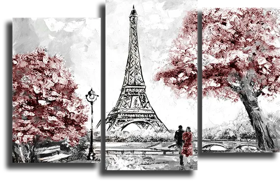 Модульная картина "Париж. Эйфелева башня. Акварель"