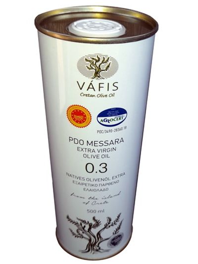 500 мл Масло оливковое Vafis PDO Messara 0.3% Extra Virgin Греция жесть