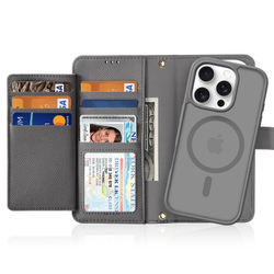 Чехол кошелек из TPU кожи серого цвета от Dux Ducis для iPhone 16 Pro Max, серия Lawa Series Case