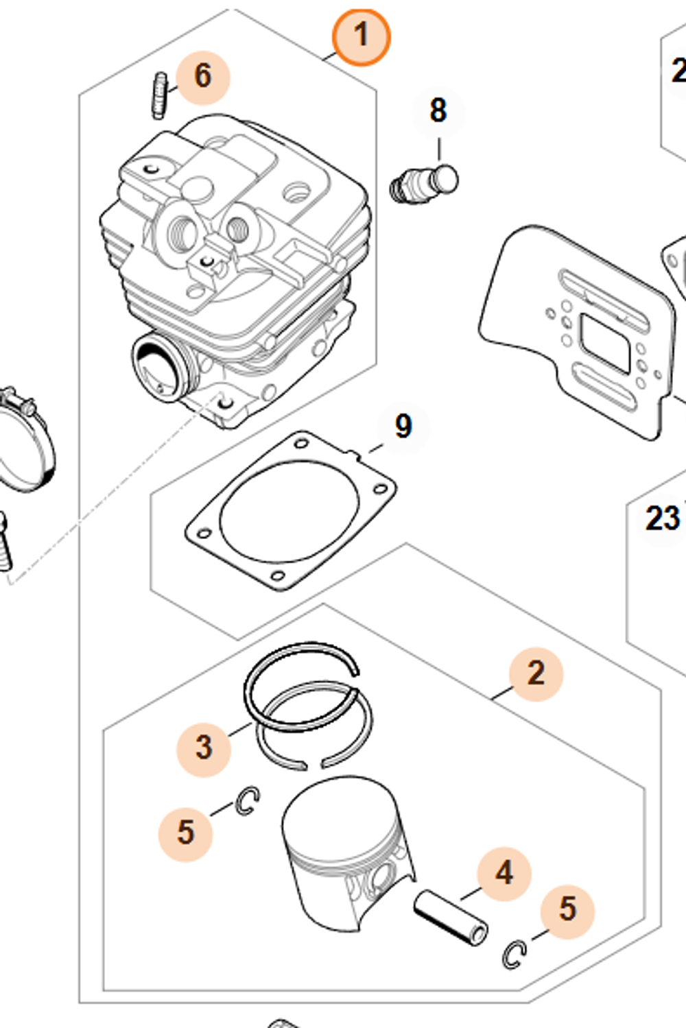 Цилиндр с поршнем Ø 47 мм для бензопилы STIHL MS 361. арт.QG36147 FARMERTEC (STIHL 1135 020 1211)
