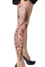 Колготки с рисунком-тату на правой ножке (Размер: S-M-L) (Цвет: бежевый)