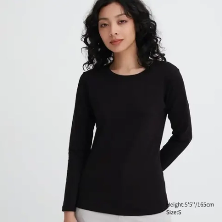 UNIQLO ТОП С КРУГЛЫМ ВЫРЕЗОМ И ДЛИННЫМИ РУКАВАМИ, ЧЕРНЫЙ