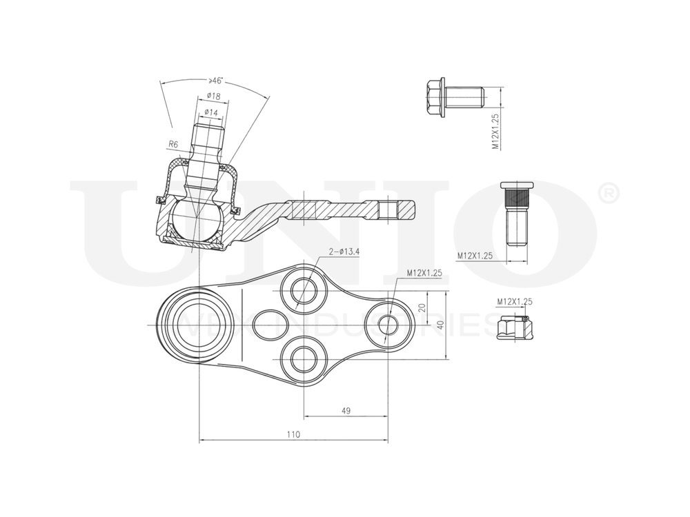 Опора шаровая передняя нижняя UNIO SSP-20081