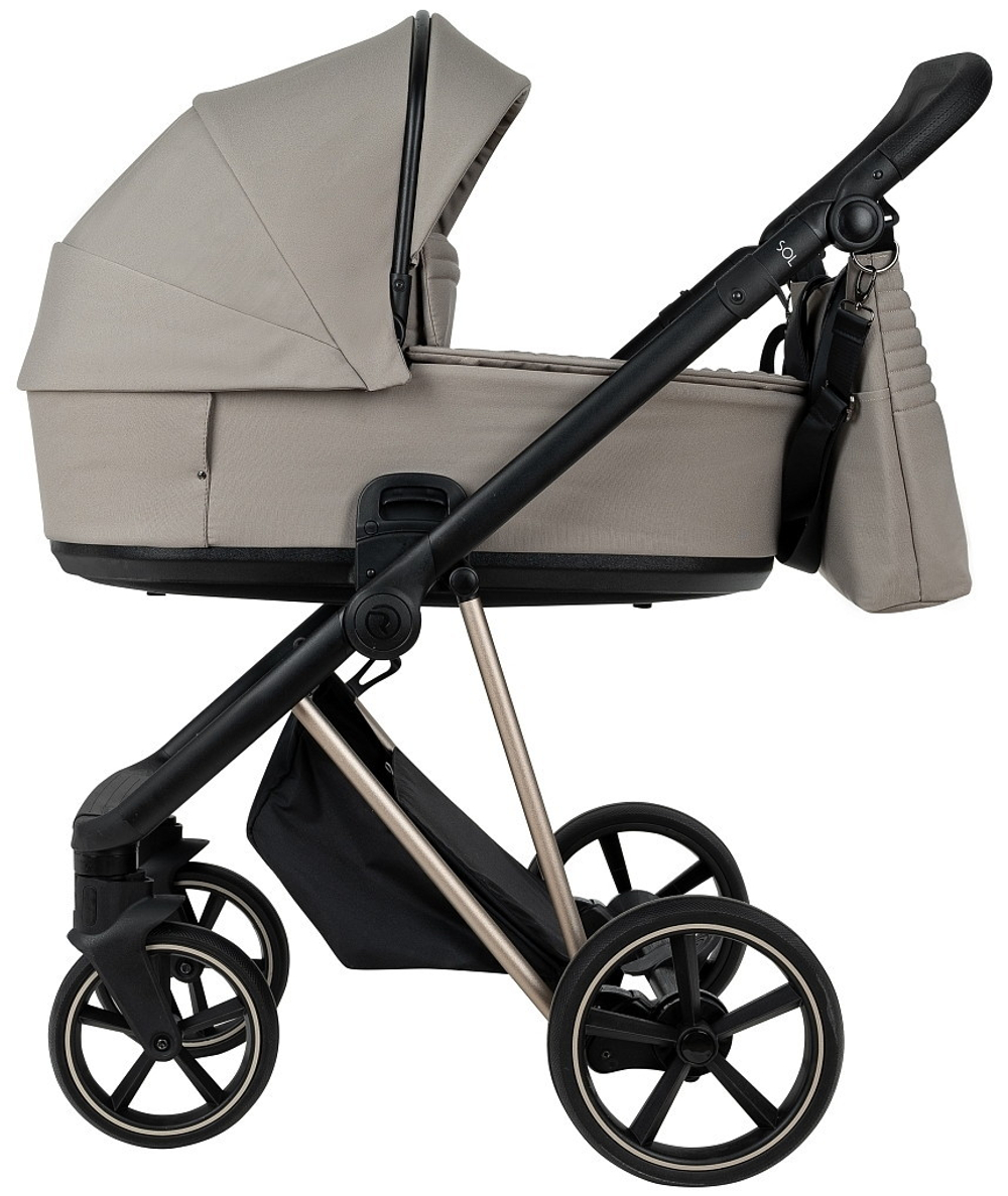 Детская коляска Roan Sol Vintage Luxury 2.0 3 в 1 с автокреслом Tutis Elo Lux EduSky Black VIN 06/HZ Hazel/Champagne/руч.Black