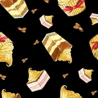 Кофе с десертом - черный фон