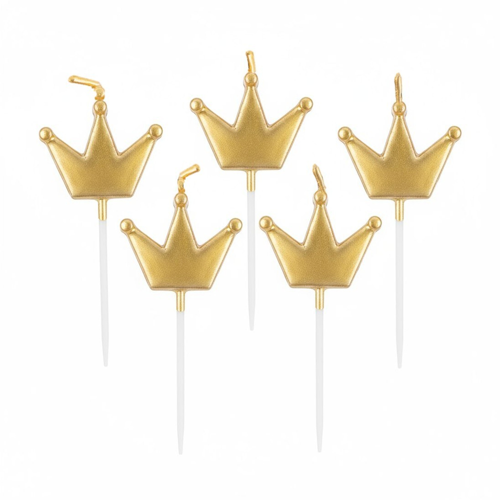 Свечи-фигуры «Корона» в золотом цвете с держателями 8 см, 5 шт.