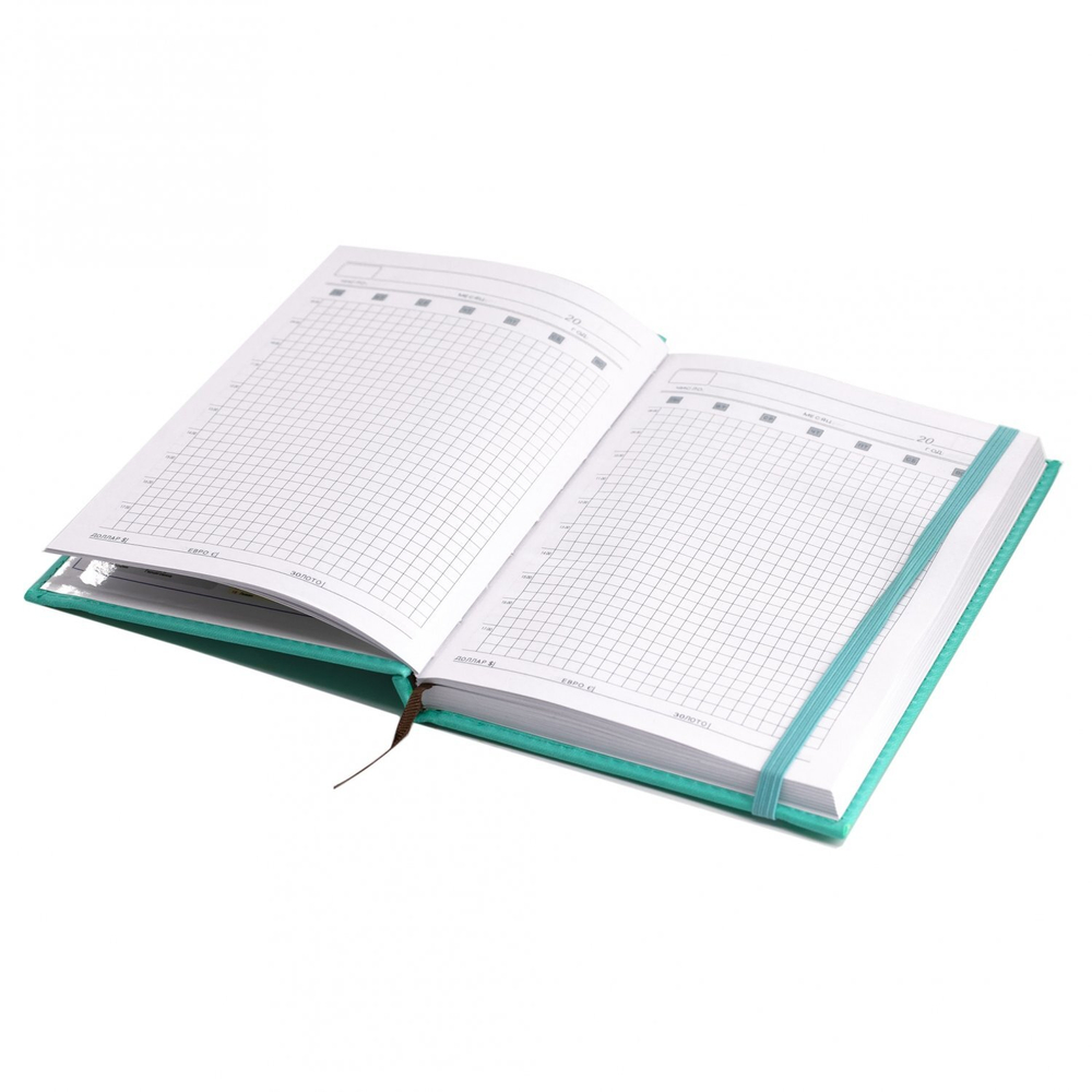 Ежедневник недатированный, А5, Yalong, 7БЦ, ПВХ, ляссе, бирюзовый, на резинке, клетка, 140 л., "Букет из роз"