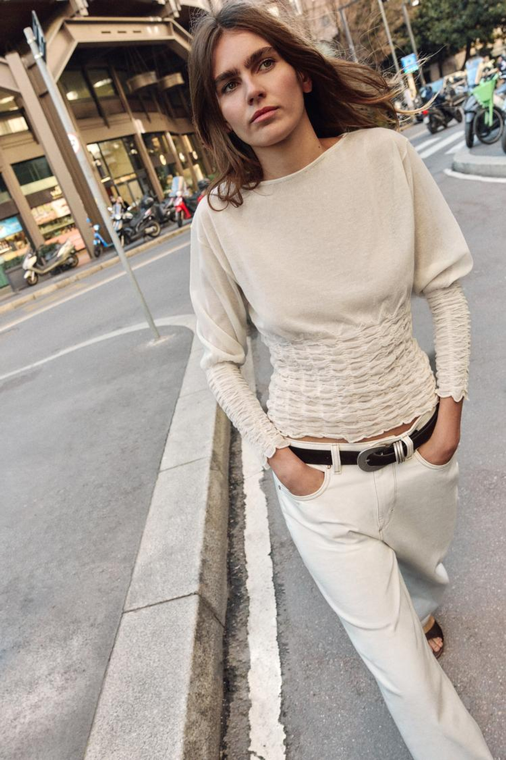 ZARA СВИТЕР ВЯЗАНЫЙ «СОТЫ», ЭКРЮ