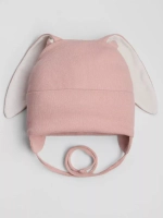 Шапка с ушками для девочки трикотажная на завязках