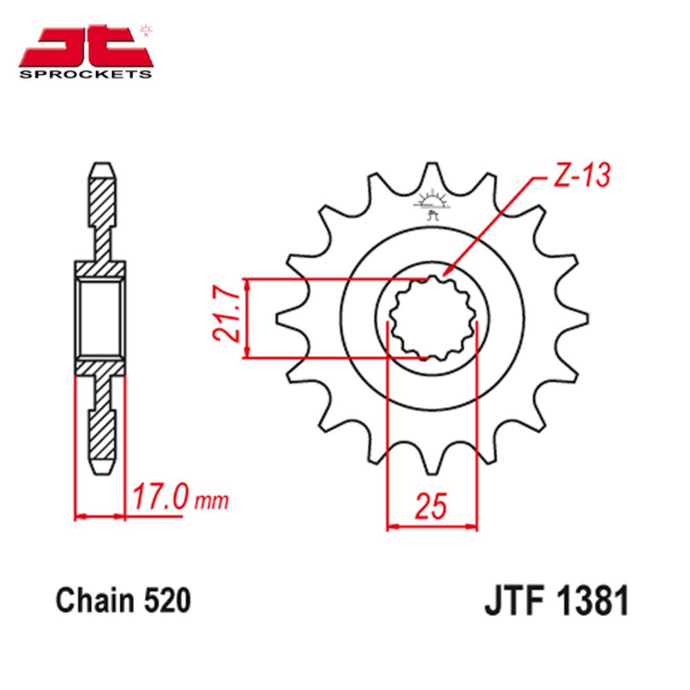 JT JTF1381.16RB звезда передняя (ведущая), 16 зубьев